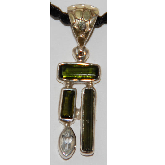 Multi-stone Tourmaline Sterling Silver Pendant